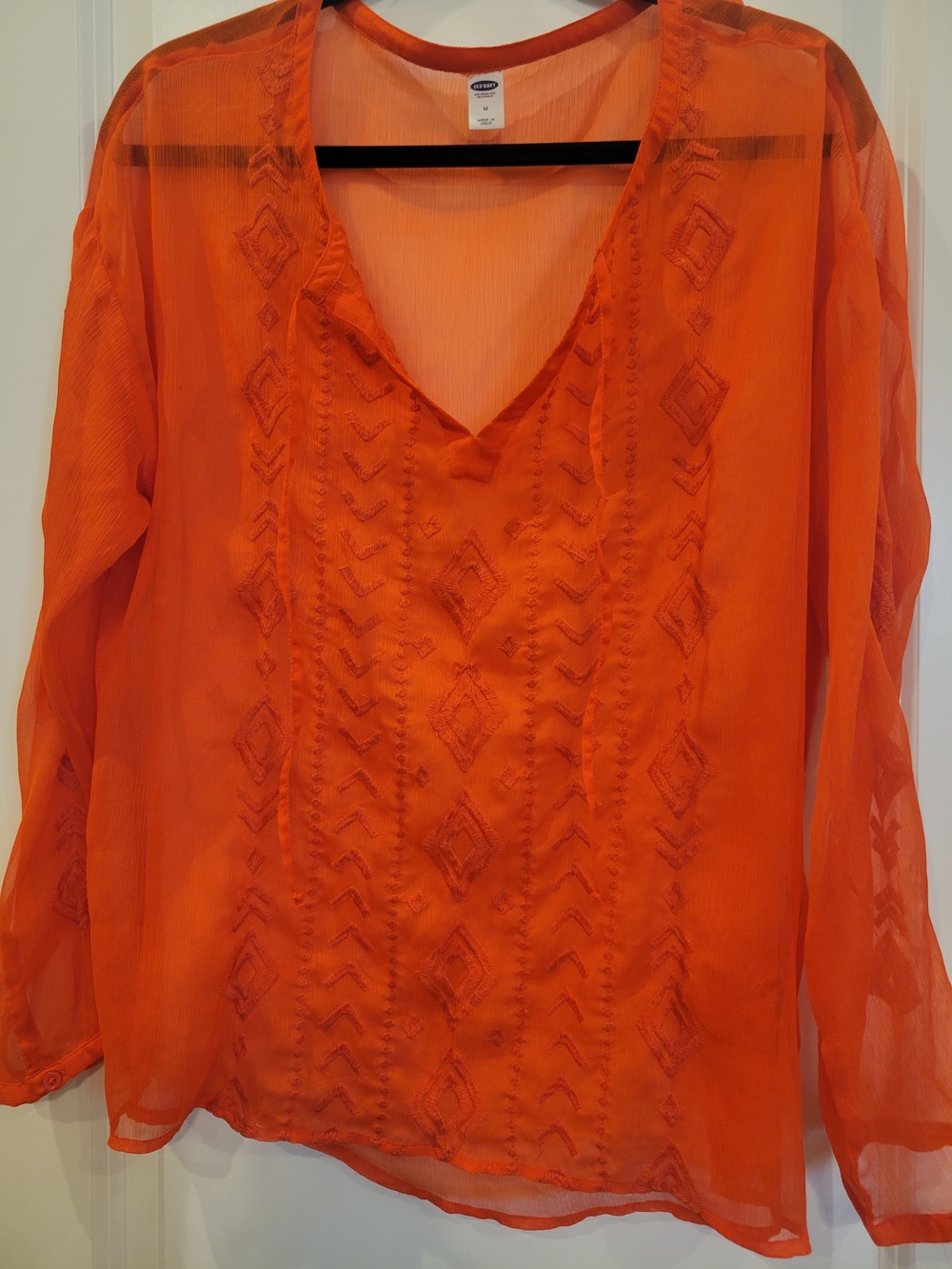 Old Navy Orange Embroidered V-Neck Tunic Top